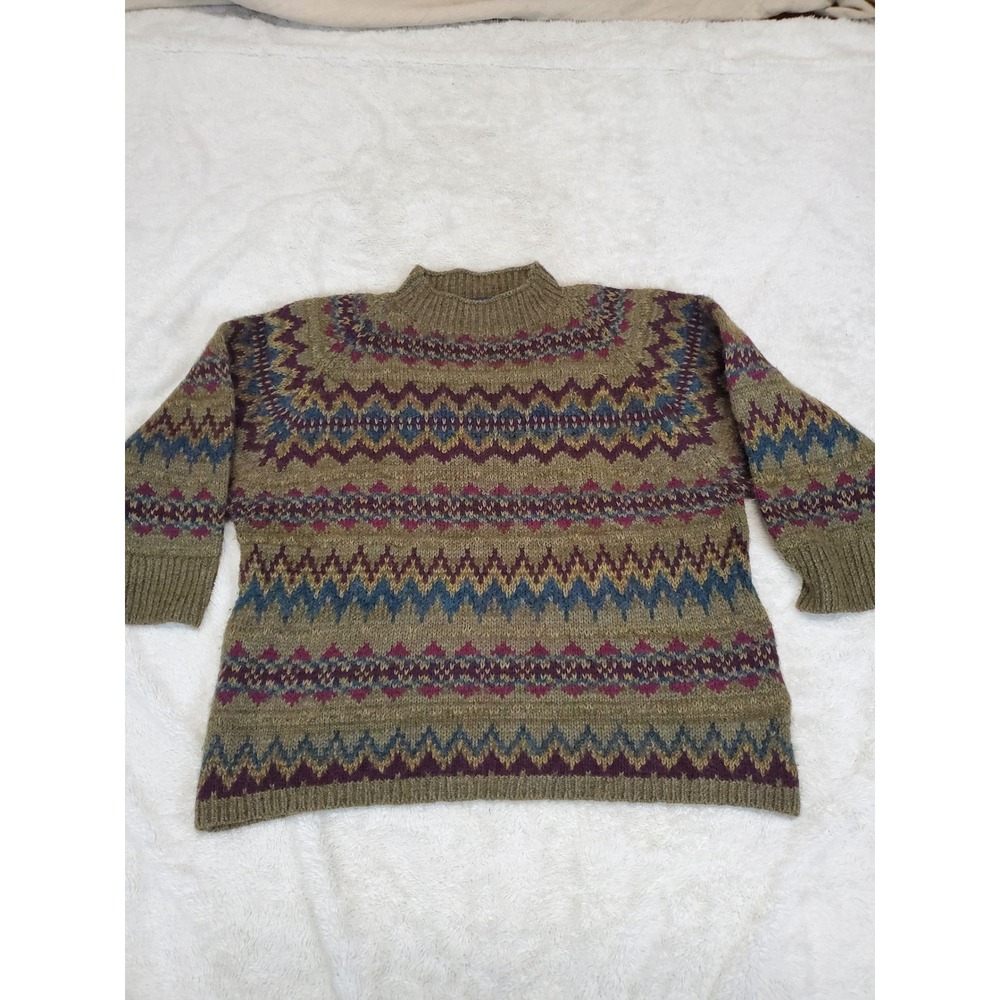 Vintage Polo Ralph Lauren Green Knit Fair Isle Cropped Cashmere Wool Sweater XL